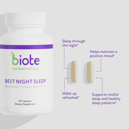 Biote Nutraceuticals Best Night's Sleep - Restfulness and Awake Refreshed (60 Capsules)