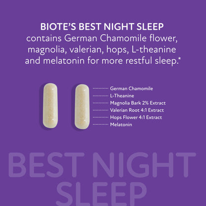 Biote Nutraceuticals Best Night's Sleep - Restfulness and Awake Refreshed (60 Capsules)