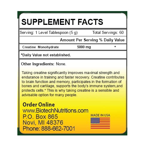 Biotech Nutritions Creatine 60 – 300 g Creatine Monohydrate, 60 Servings