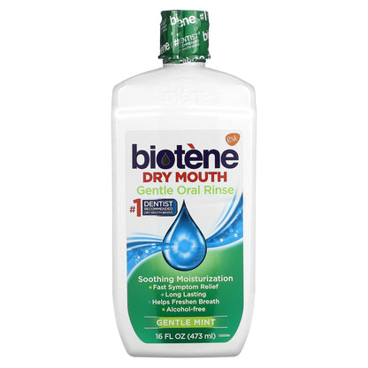Biotene Mild Mint Moisturizing Gentle Oral Rinse – Alcohol-Free Dry Mouth Solution, 16 oz