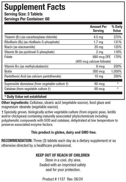 Biotics Bio-3B-G Vitamin B Complex – Energy, Stress & Adrenal Support (Gluten Free) 180 Tablets