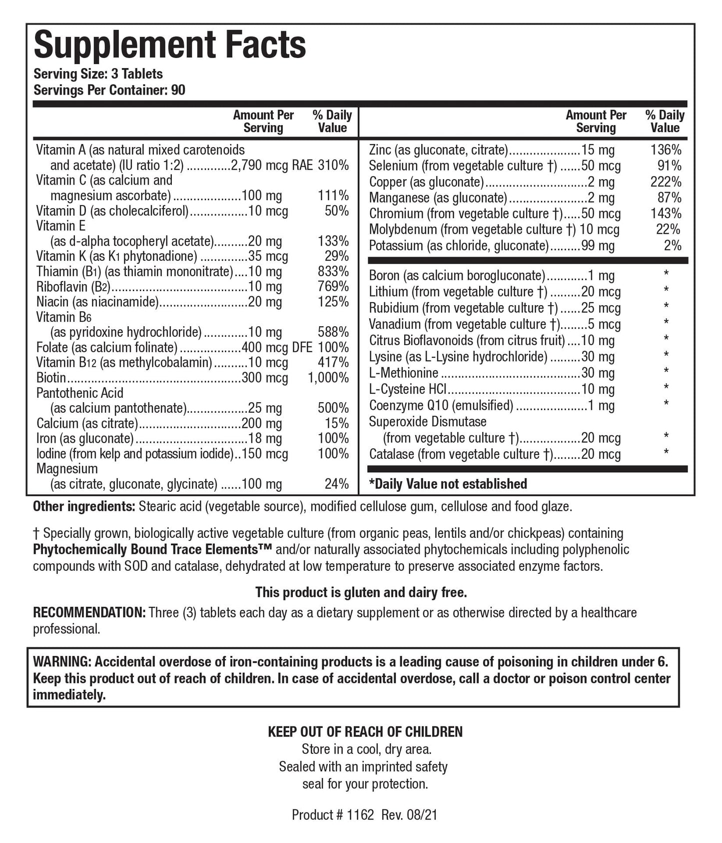 Biotics Bio-Multi Plus – Multivitamin/Mineral with Plant-Based Trace Minerals (270 Tabs)