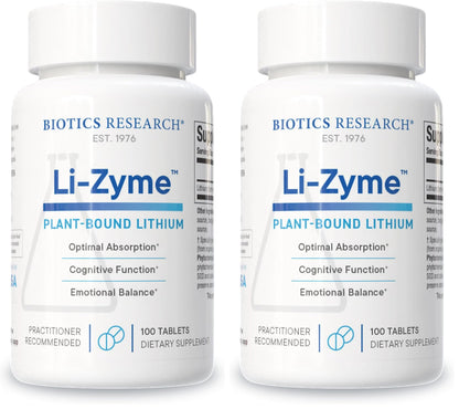 Biotics Research Li Zyme 50 mcg Lithium – Whole-Food, Phytochemically Bound, Highly Bioavailable – Brain Function, Memory & Mood Support (Pack of 2, 100 Tablets)