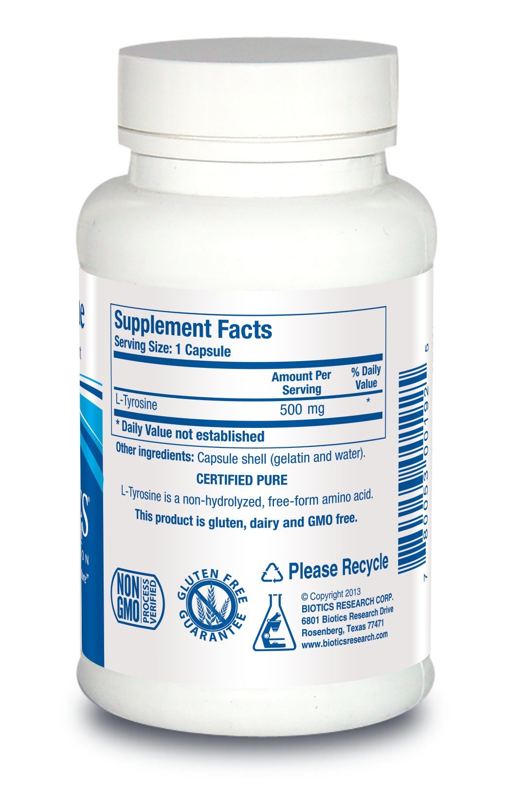 Biotics Research L-Tyrosine 500 mg – Mood & Memory Support, Thyroid Function, Relaxation (100 Capsules)