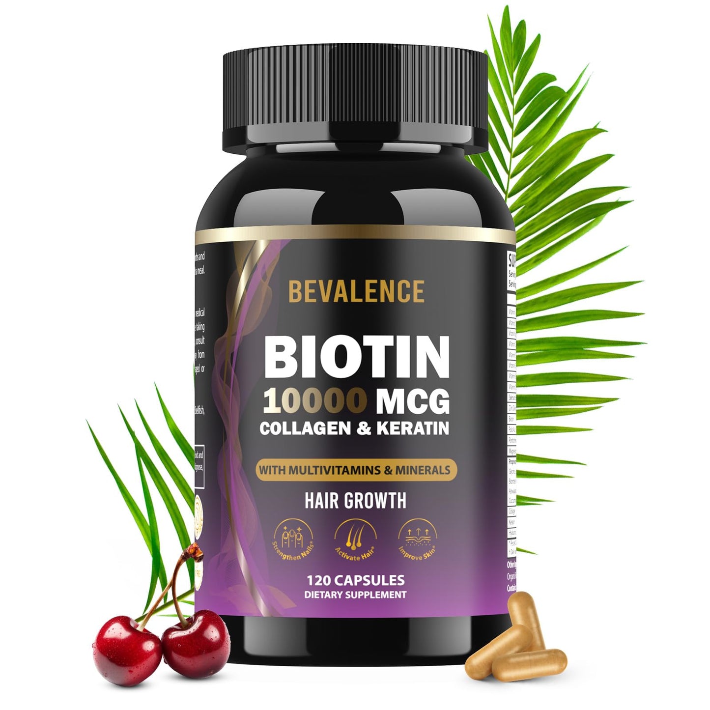 Biotin 10,000MCG Hair Growth Support – Collagen & Keratin – Hair Skin Nails Vitamins – 120 Capsules (2-Month Supply)