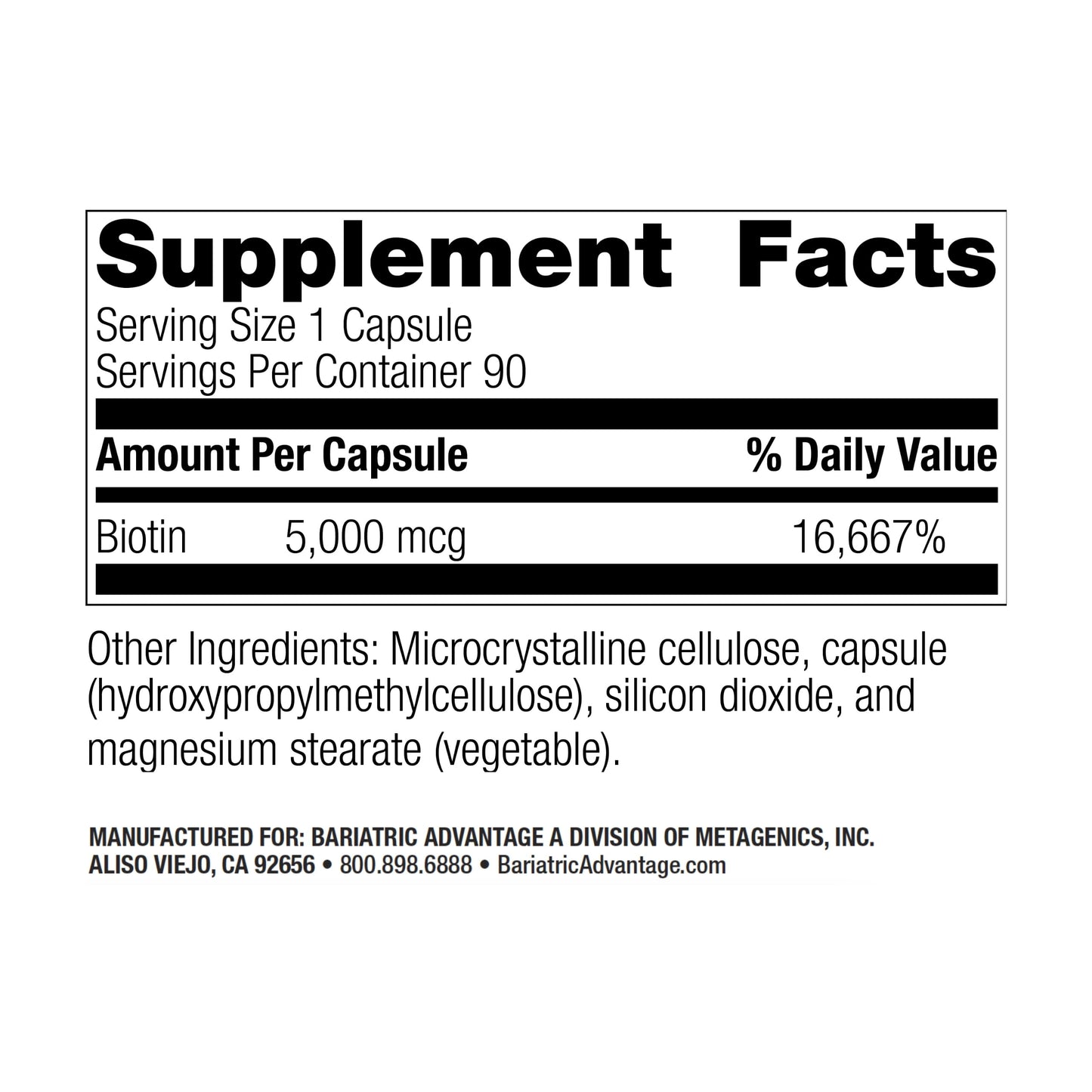 Biotin 5,000 mcg for Bariatric Patients (90 Count) | Bariatric Advantage