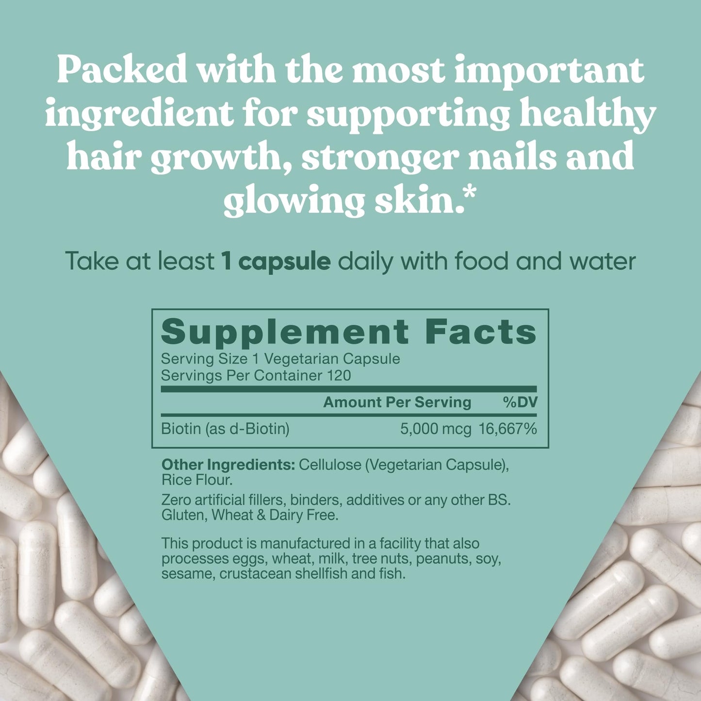 Biotin 5000 mcg Hair Skin Nails Supplement – High-Potency Vegan Soft Capsules (120)
