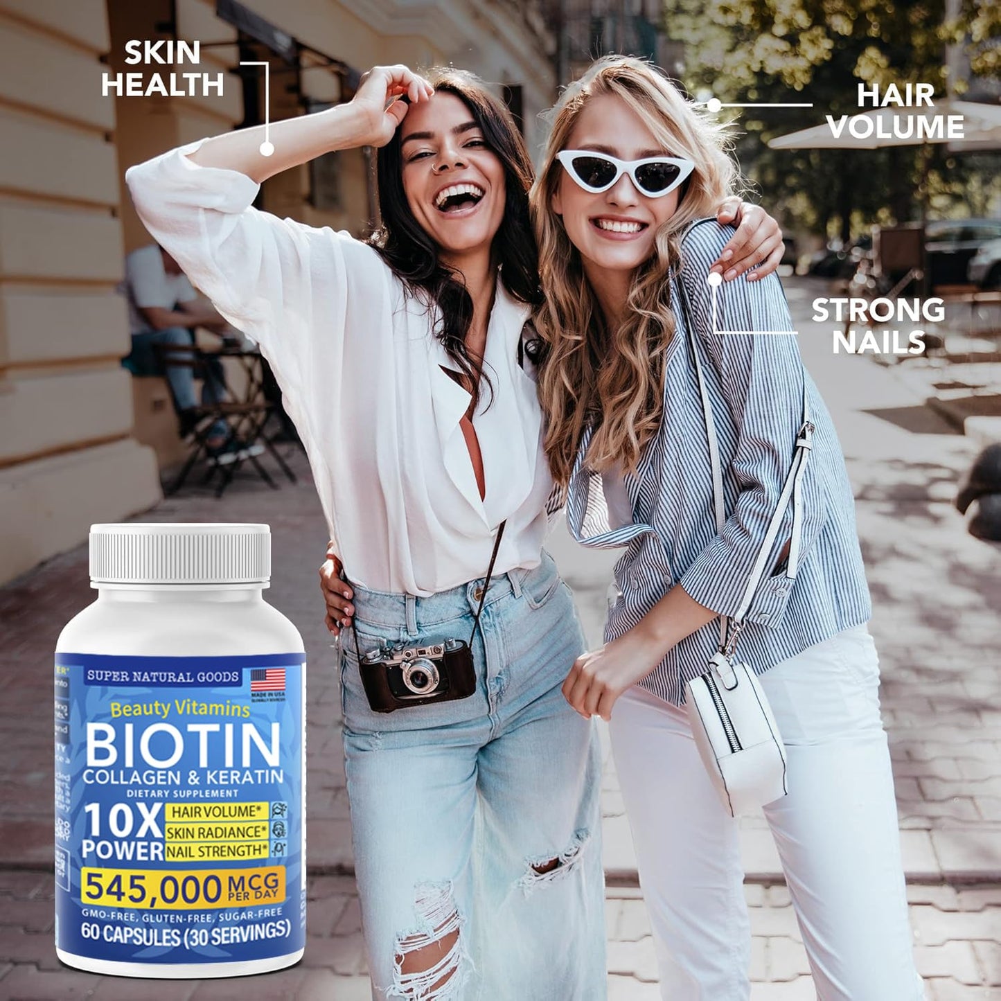 Biotin, Collagen & Keratin with Folate – Hair Growth Vitamins for Women & Men (60 Caps)