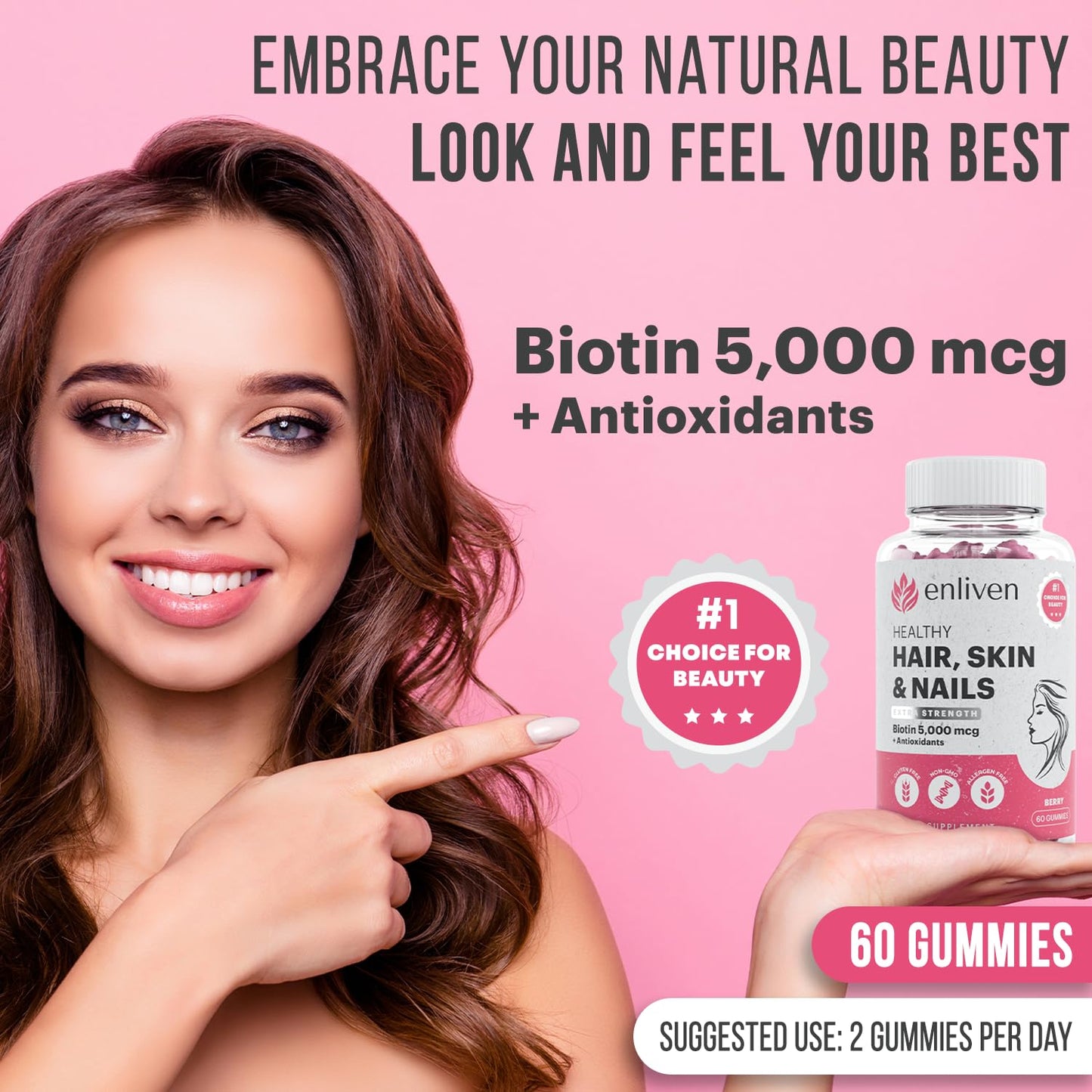 Biotin Gummies 5000mcg for Hair Growth & Strong Nails | Vegan Berry 60 Gummies