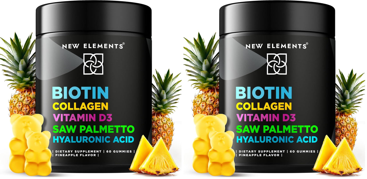 Biotin Gummies with Collagen & Vitamin D3 for Hair, Skin & Nails – Pineapple (Pack of 2)