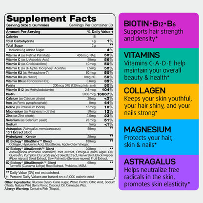 Biotin Gummies for Hair, Skin & Nails – Hair Growth Vitamins (60 Gummies)