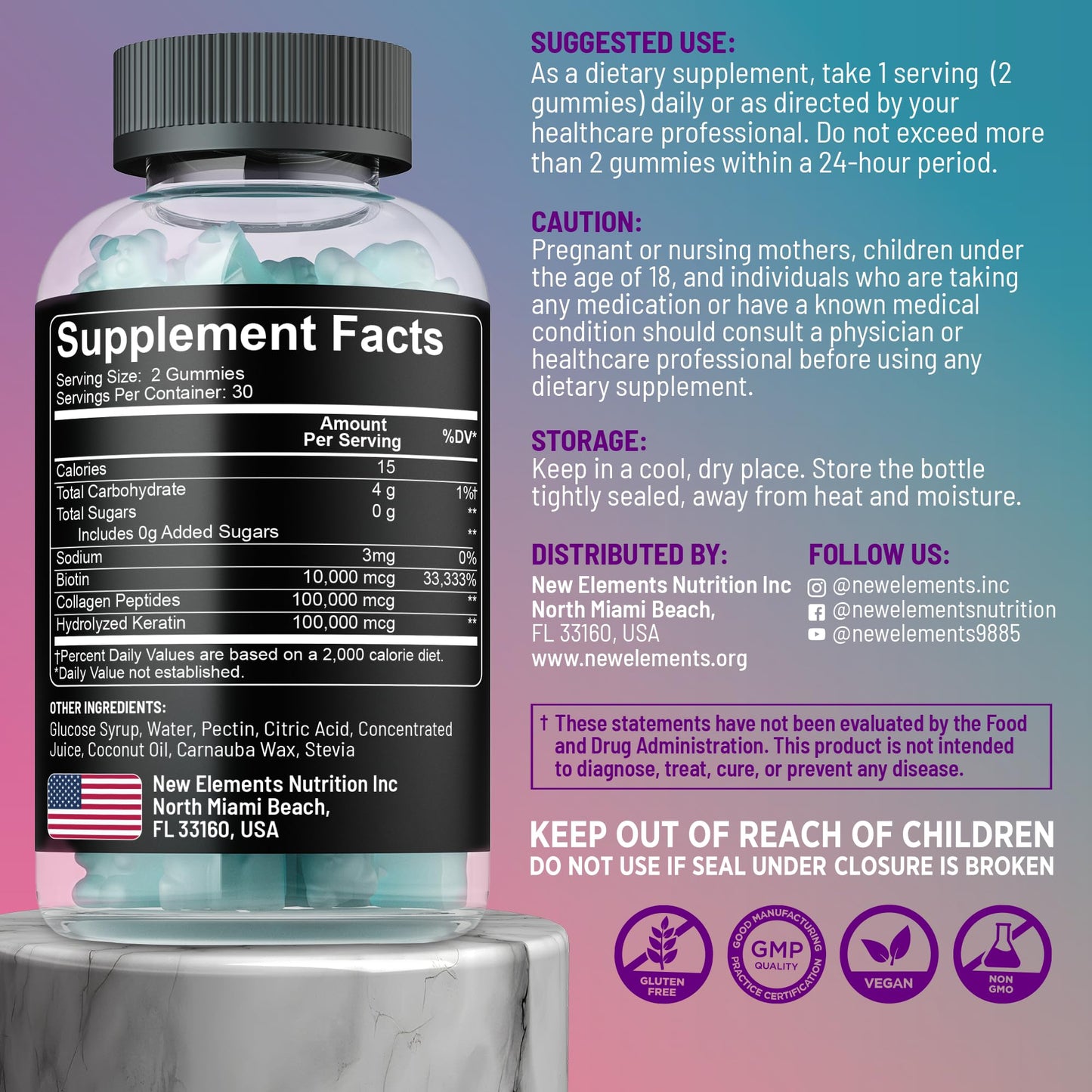 Biotin Gummies with Keratin & Collagen Peptides – Advanced Hair, Skin & Nails Vitamins (Biotin 10000mcg, Keratin 100000mcg, Collagen 100000mcg)