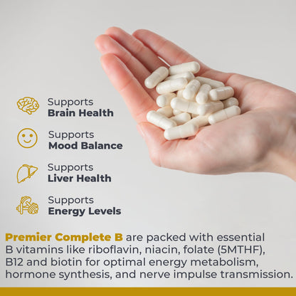 Premier Research Labs Complete B Vitamin Complex - 9 Active B Vitamins for Liver, Energy & Brain Support | 60 Caps