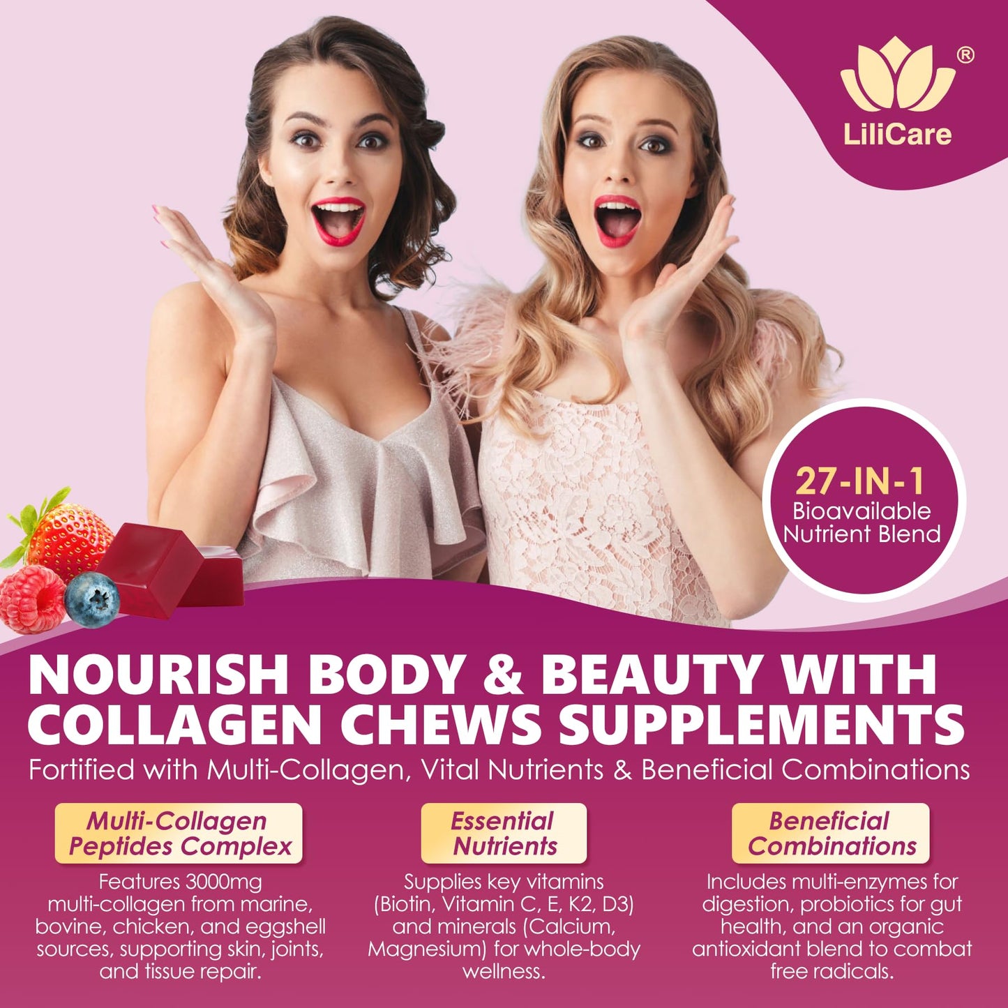 Multi Collagen Peptides Soft Chews 3000mg | 60 Servings | Hair Skin Nails & Joints