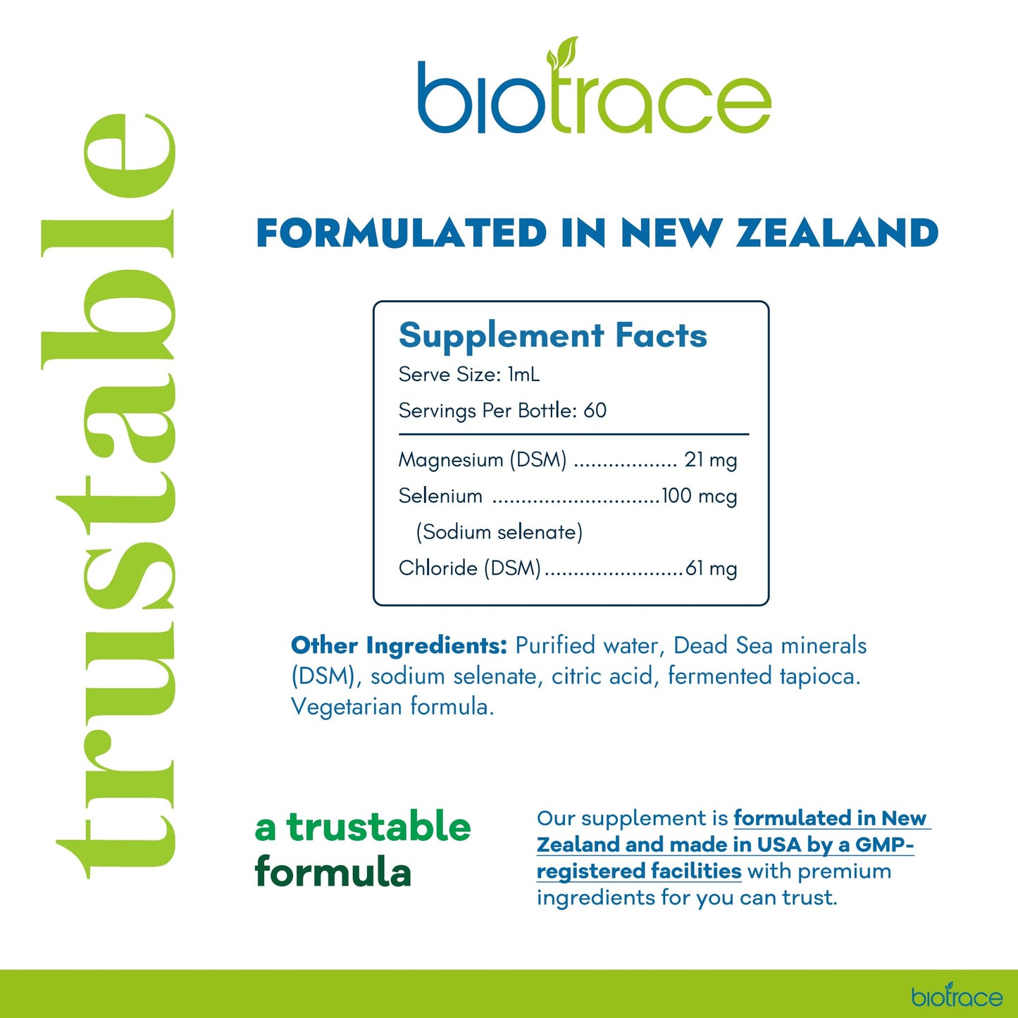 Biotrace Elemental Selenium 100mcg Liquid Drops 60ml | Magnesium & Trace Minerals