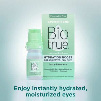 Biotrue Hydration Boost Eye Drops - Preservative-Free, Instant Moisture, Contact Lens Friendly (Pack of 2, 0.33 FL OZ each)