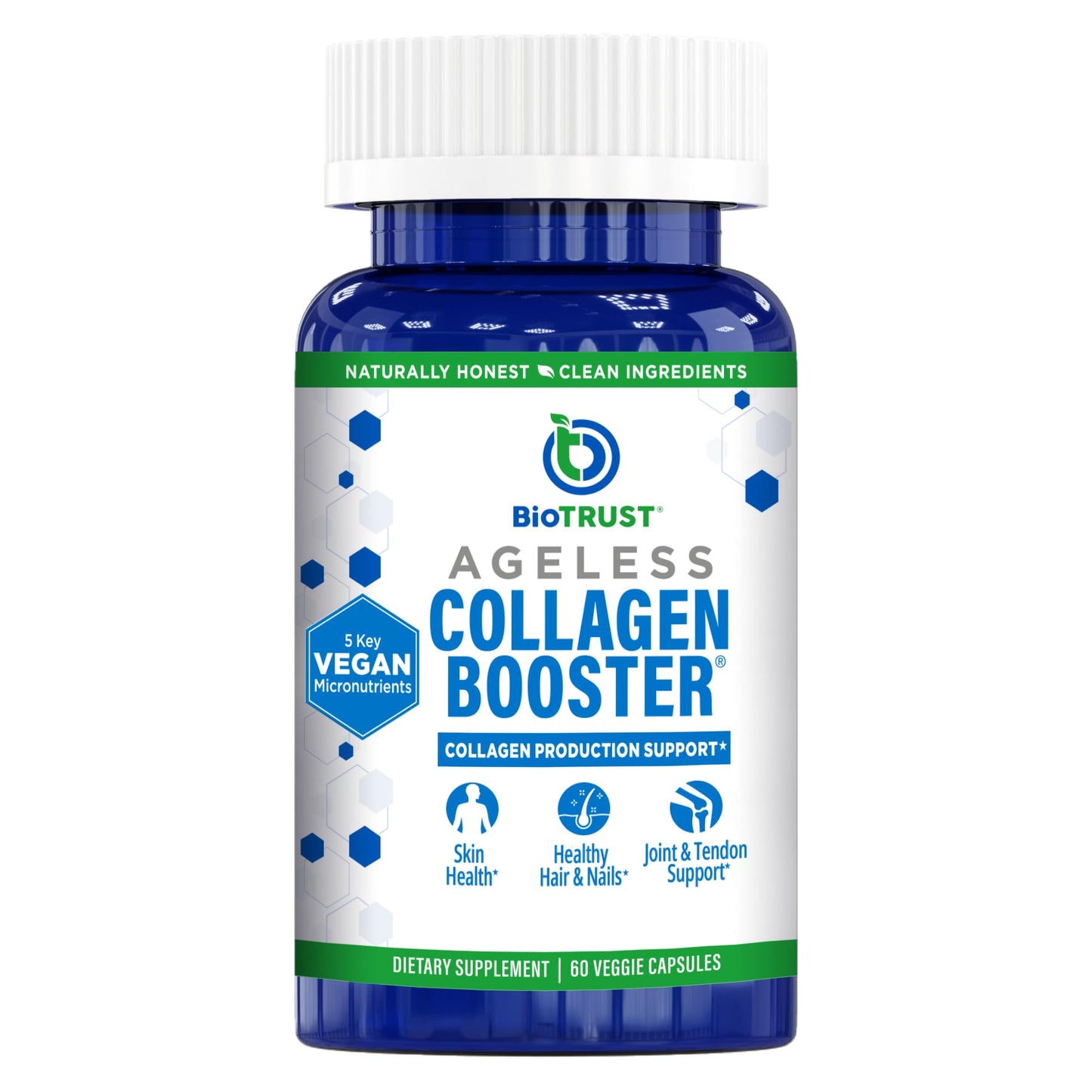 BioTrust Ageless Collagen Booster — Vegan Collagen Builder for Glowing Skin, Hair, Nails & Joints | 60 Capsules (30 Servings)