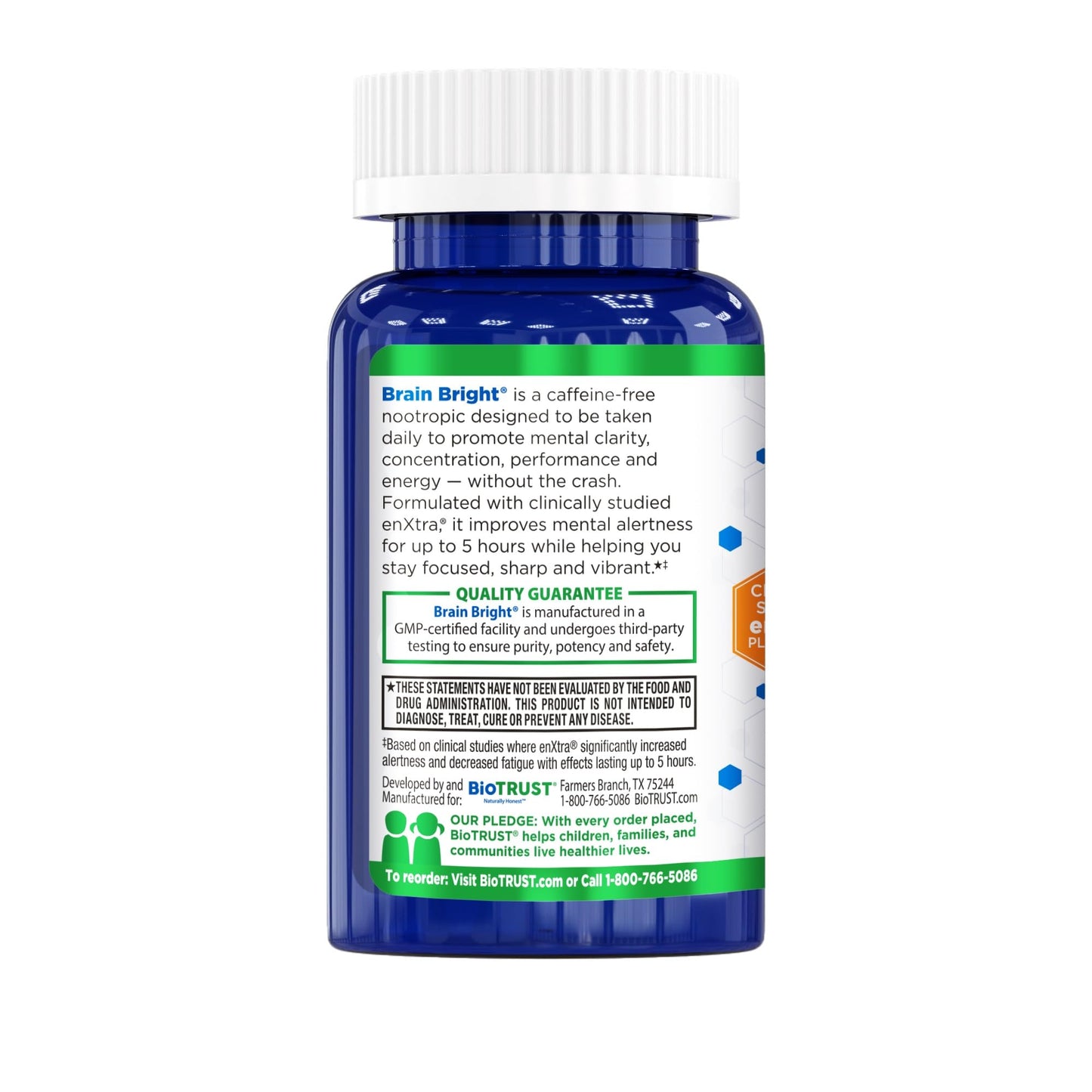 BioTrust Brain Bright – Daily Nootropic Boost for Focus, Concentration, Mental Clarity – Caffeine Free Nootropics Brain Support Supplement – Thai Ginger, Ginkgo, Folate, L-Theanine – 30 Servings