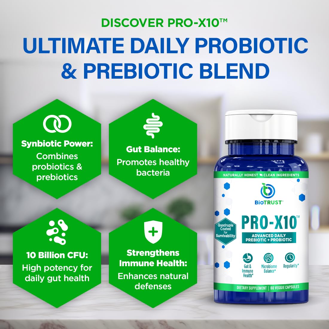 BioTrust Pro-X10 2.0 Probiotic Supplement – Digestive & Immune Health | 60 Capsules