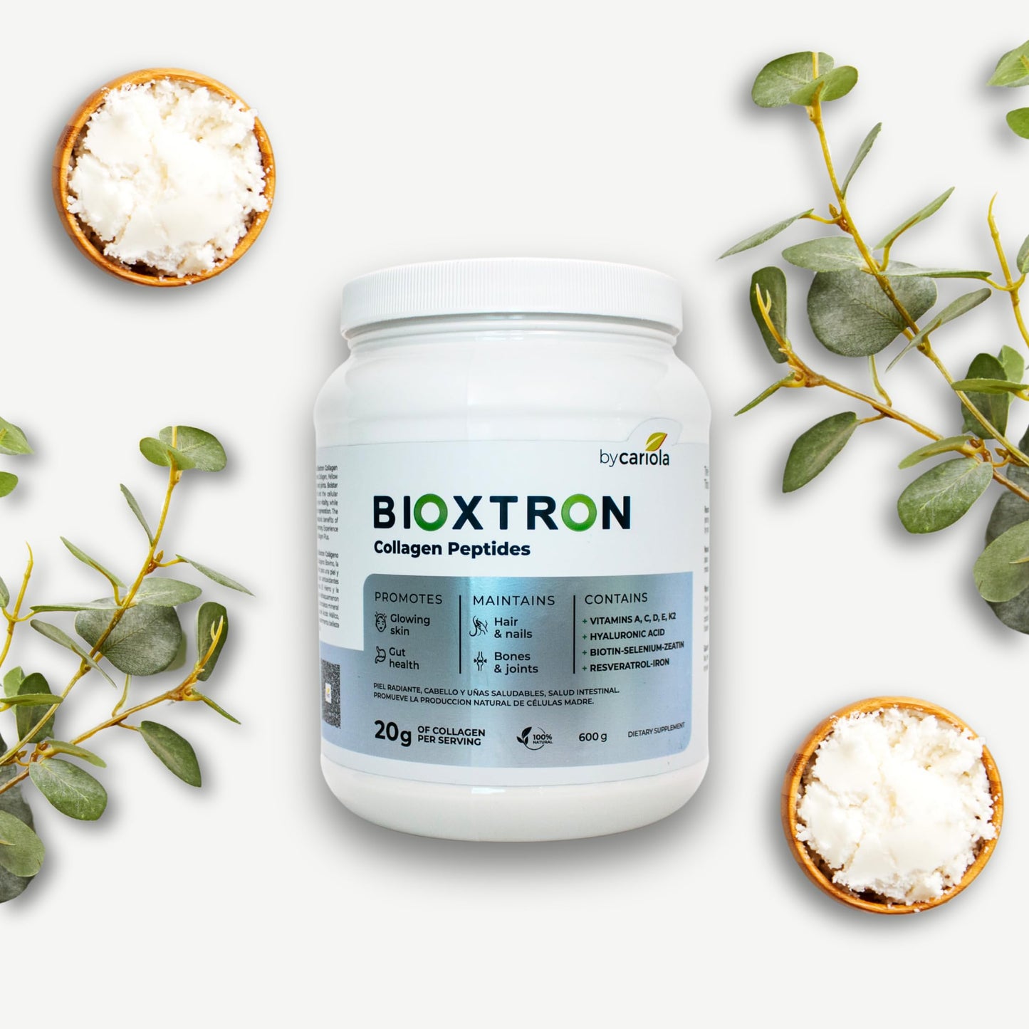 Bioxtron Collagen Peptides Powder – Unflavored Type I Bovine, 600g (30 Servings) with Hyaluronic Acid & Biotin