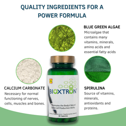 Bioxtron Natural Stem Cell Supplement Capsules - Blue Green Algae & Spirulina | 60 Capsules
