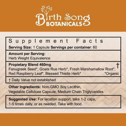 Birth Song Botanicals Let There Be Milk! Lactation Supplement for Breast Milk Supply – Fenugreek, Goat's Rue, Blessed Thistle | 60 Count