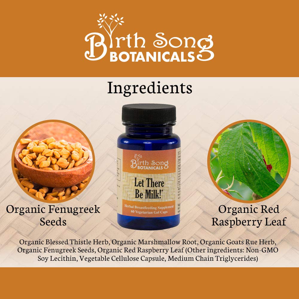 Birth Song Botanicals Let There Be Milk! Lactation Supplement for Breast Milk Supply – Fenugreek, Goat's Rue, Blessed Thistle | 60 Count