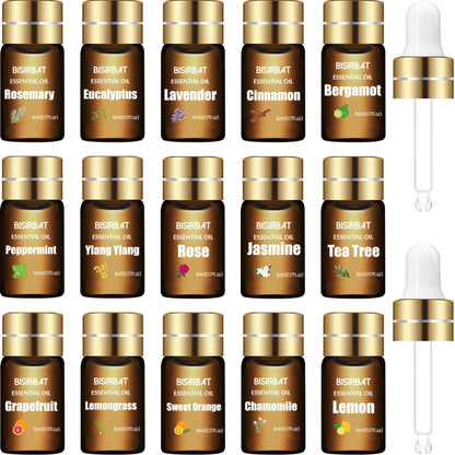 BISIRBAT 15-Pcs Essential Oil Set for Diffusers - 15 x 5ml | Aromatherapy