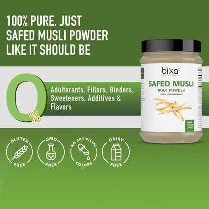 bixa BOTANICAL Safed Musli Powder – Chlorophytum Borivilianum | Steam Treated Ayurvedic Root | 7 oz (200 g)
