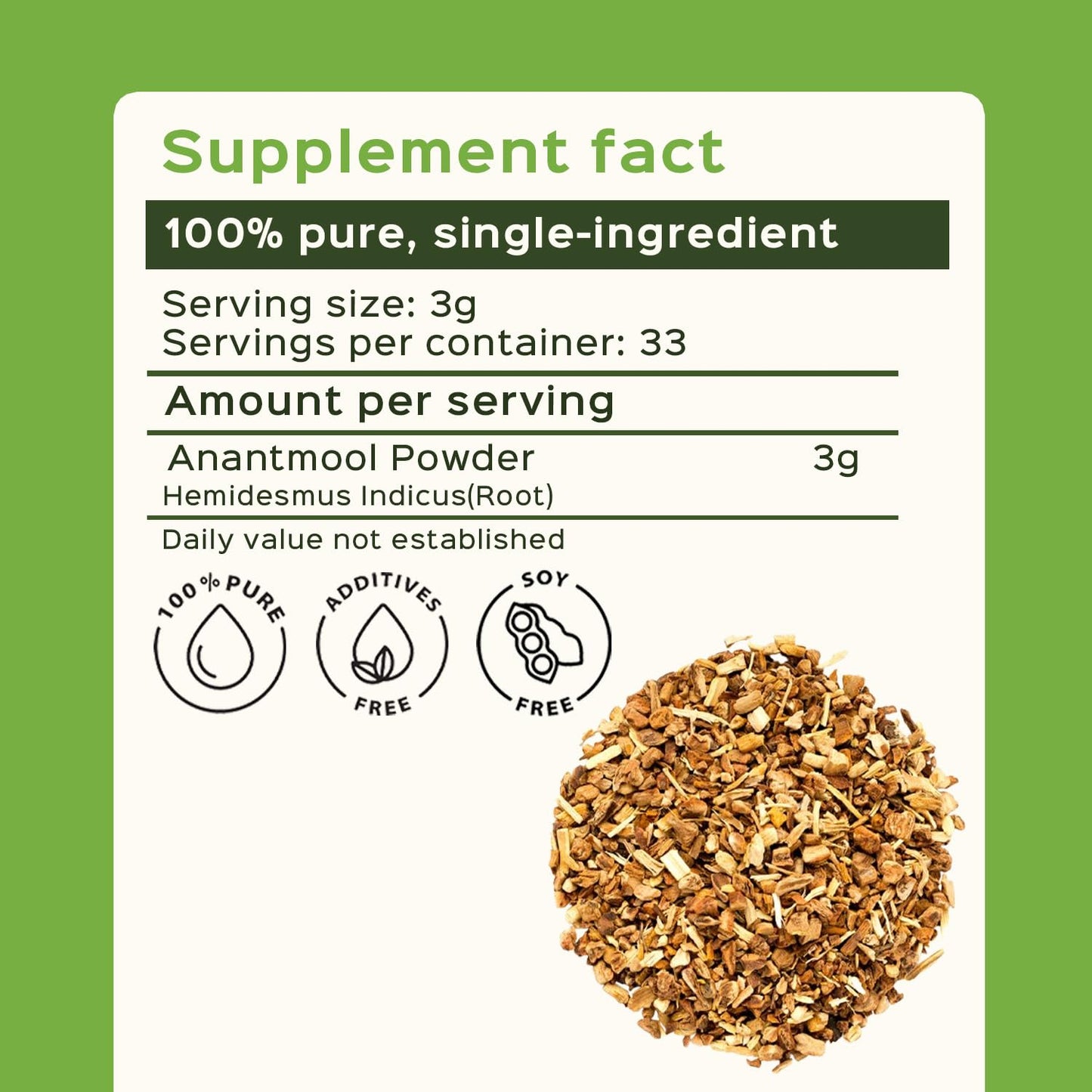 bixa BOTANICAL Sarsaparilla Root Powder (Hemidesmus indicus) – 100g | Blood Purifier & Cooling Agent