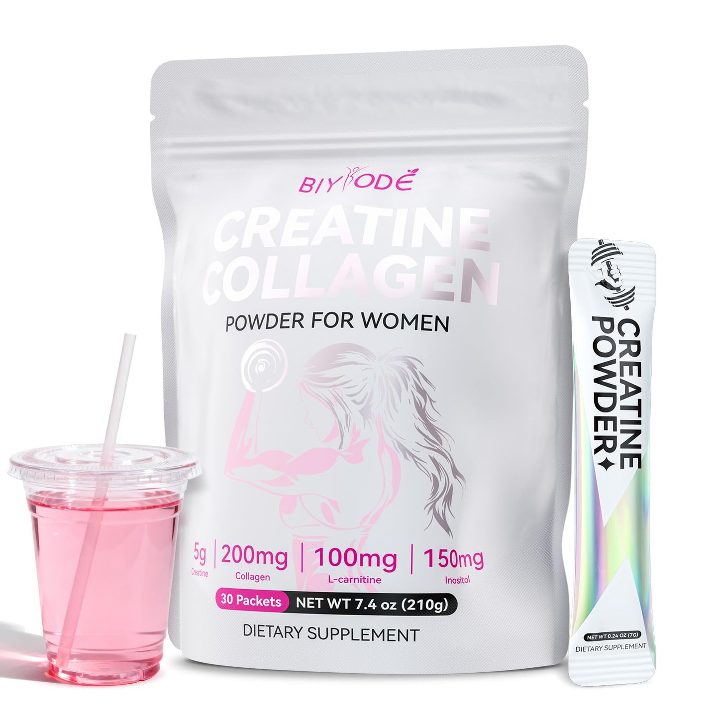 BIYODE Creatine Sticks for Women – 5g Creatine, Collagen & L-Carnitine, 30 Servings