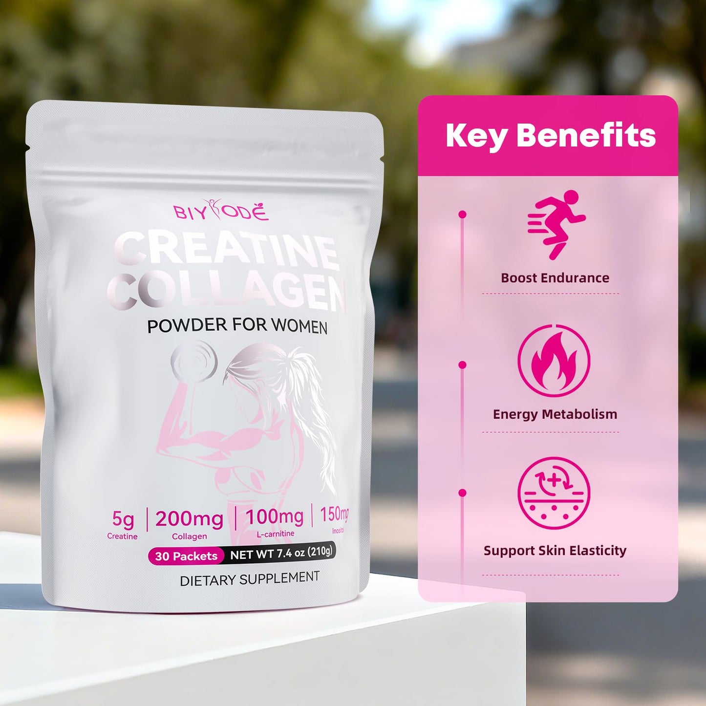 BIYODE Creatine Sticks for Women – 5g Creatine, Collagen & L-Carnitine, 30 Servings