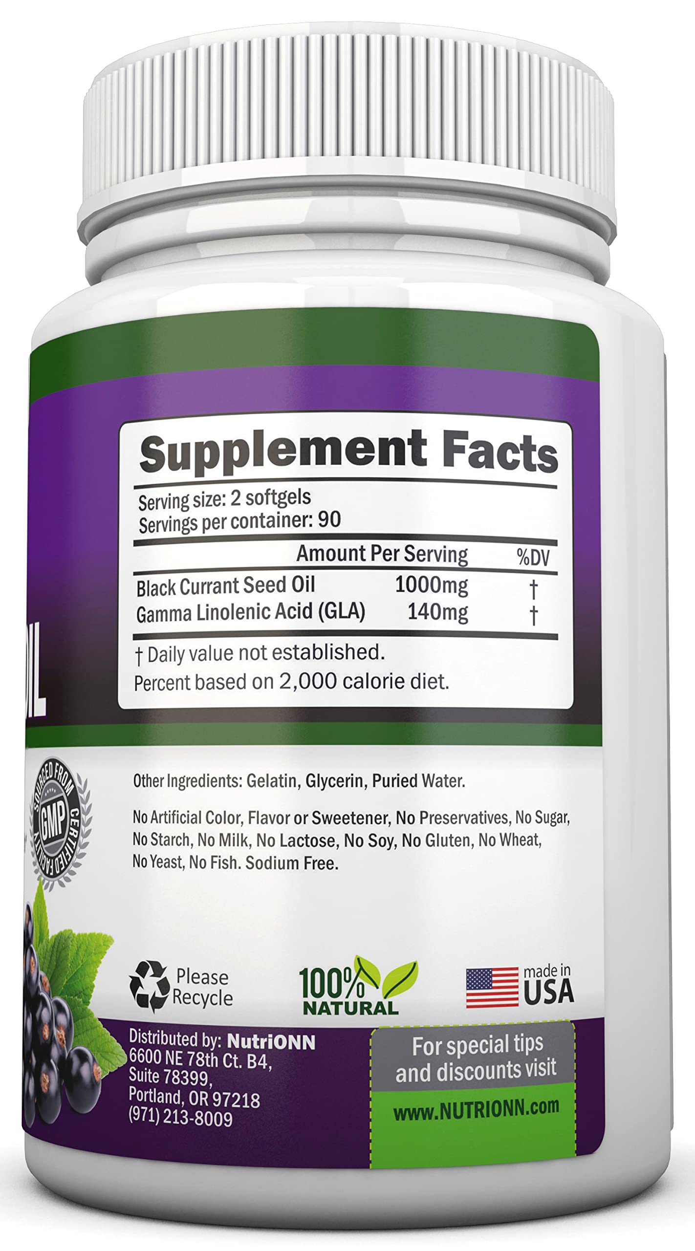 Black Currant Oil 1000 mg - 180 Softgels | Cold-Pressed & Hexane Free