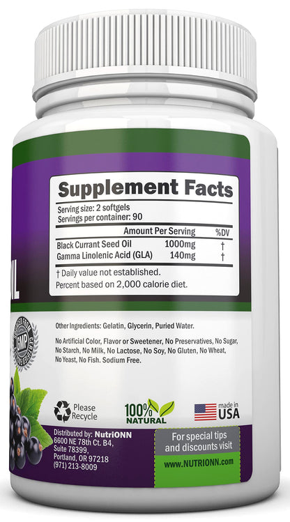 Black Currant Oil 1000 mg - 180 Softgels | Cold-Pressed & Hexane Free