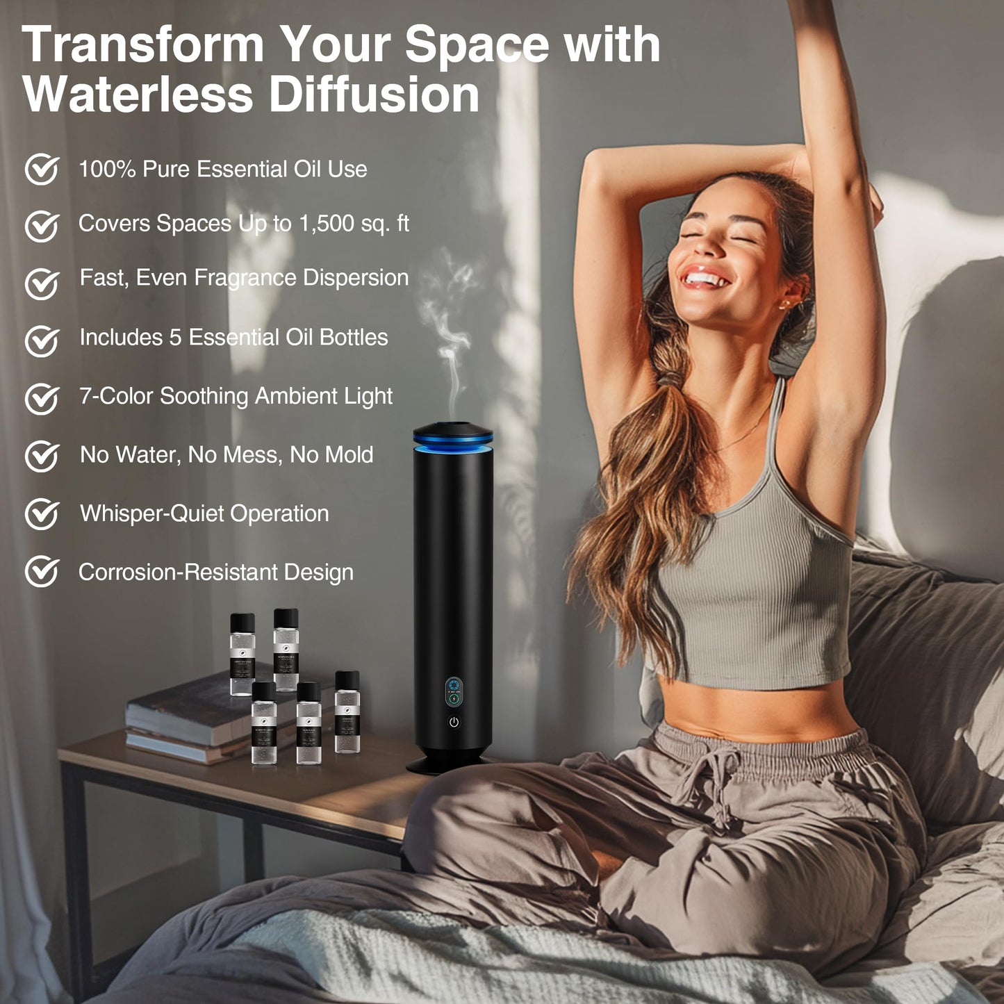 Waterless Scent Diffuser Starter Kit – 1500 Sq Ft Coverage, Black