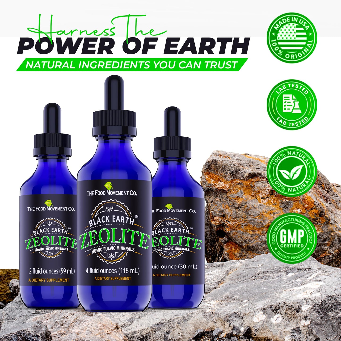 Black Earth Zeolite with Humic Fulvic Acids & Trace Minerals – 4 Fl Oz Drops for Detox, Gut Health & Immune Support | THE FOOD MOVEMENT CO.