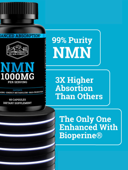 Black Forest NMN 1000mg Supplement – BioPerine Enhanced NAD Booster (60 Capsules)