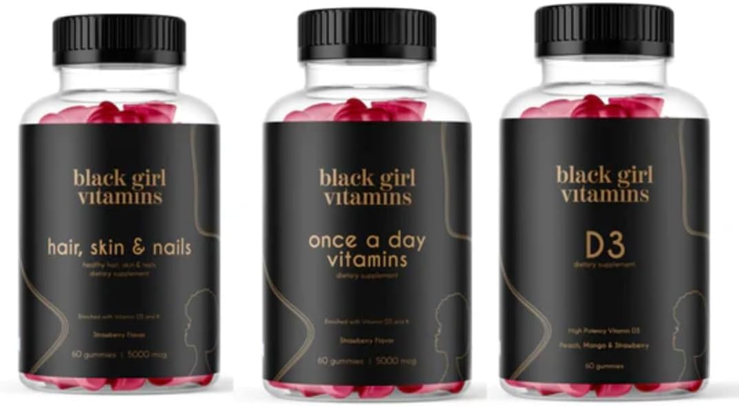 Black Girl Vitamins Look Good Feel Good Bundle – Hair Skin & Nails + Vitamin D3 2000IU + Once a Day Multivitamin