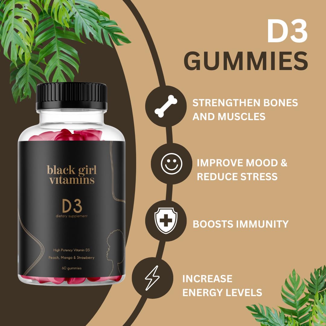 Black Girl Vitamins Vitamin D3 Gummies 2000 IU – Immune, Energy & Bone Support (Gluten-Free)
