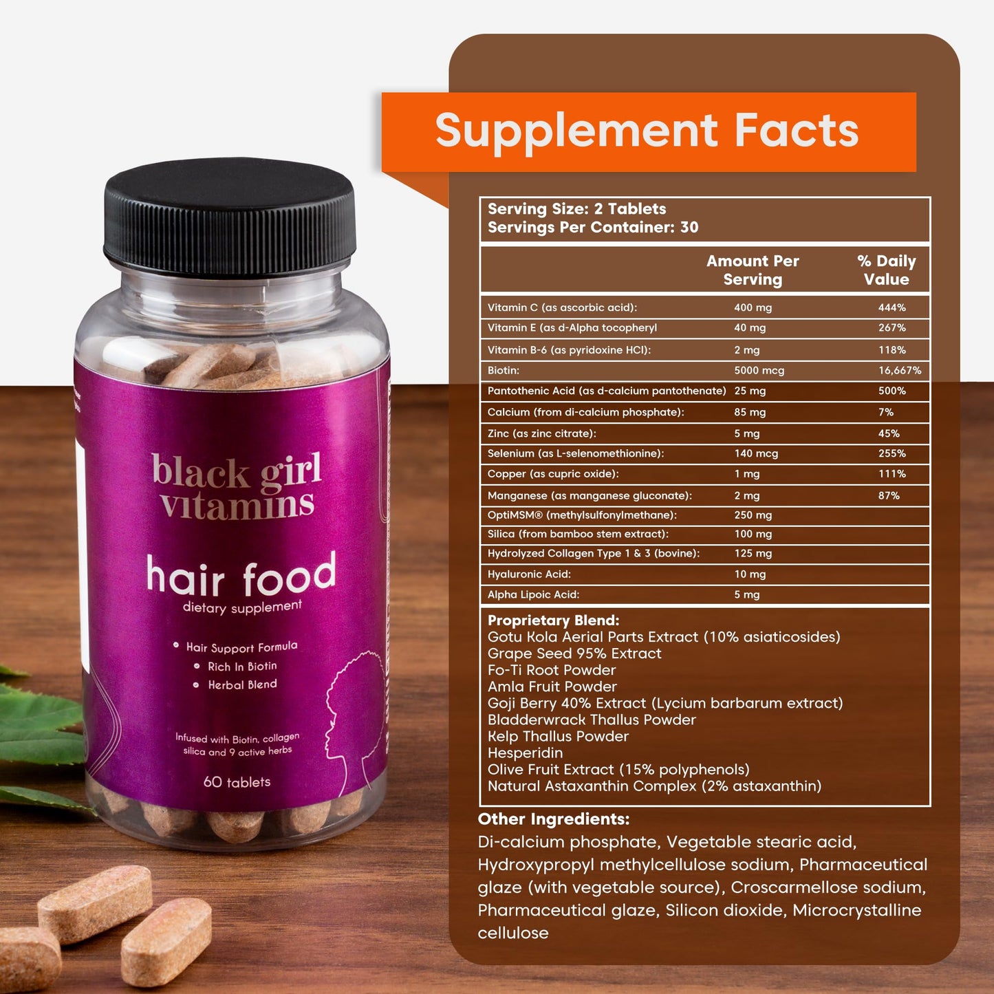 Black Girl Vitamins Hair Food – Biotin + Collagen for Hair Growth (Vegan, Gluten-Free, 60ct)