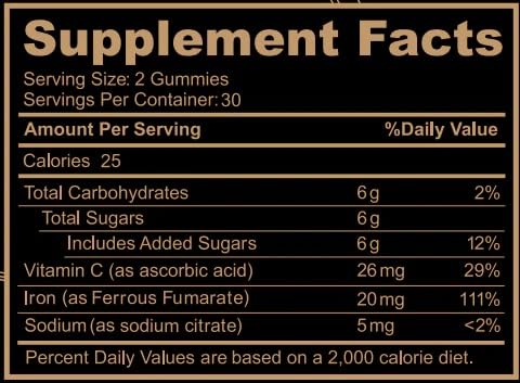 Black Girl Vitamins Iron Gummies 20 mg – Supports Iron Deficiency & Anemia | Gluten Free • Gelatin Free • Made in USA • Grape • 60 Count