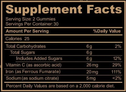 Black Girl Vitamins Iron Gummies 20 mg – Supports Iron Deficiency & Anemia | Gluten Free • Gelatin Free • Made in USA • Grape • 60 Count