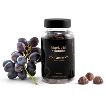 Black Girl Vitamins Iron Gummies 20 mg – Supports Iron Deficiency & Anemia | Gluten Free • Gelatin Free • Made in USA • Grape • 60 Count