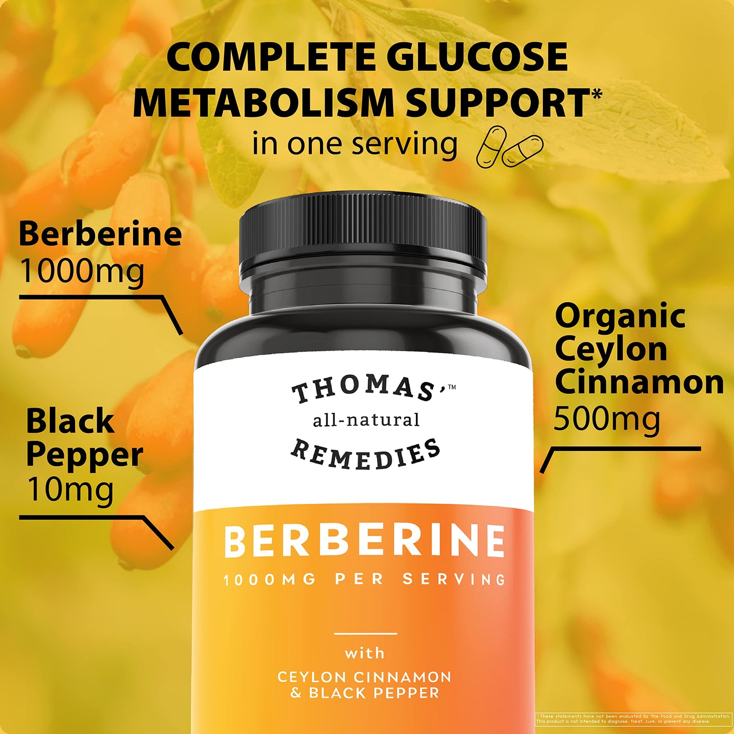 Thomas' All-Natural Berberine 500mg (1000mg per serving) - 120 Vegan Capsules