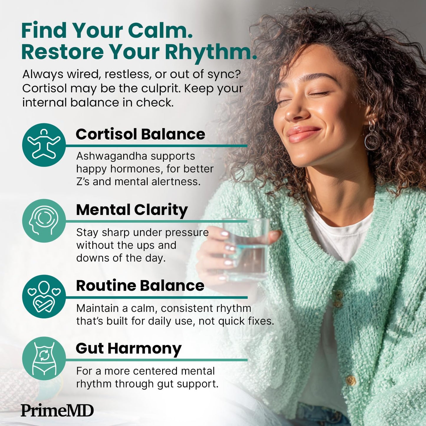 5-in-1 Cortisol Support for Women & Men – Ashwagandha, Magnesium Glycinate, Shilajit, Probiotics (120 ct)