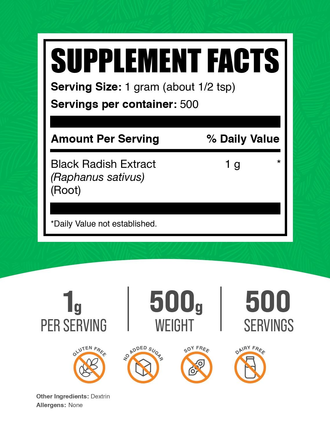 BulkSupplements Black Radish Extract Powder | Spanish Black Radish - Vegan & Gluten Free, 1g Serving, 500g