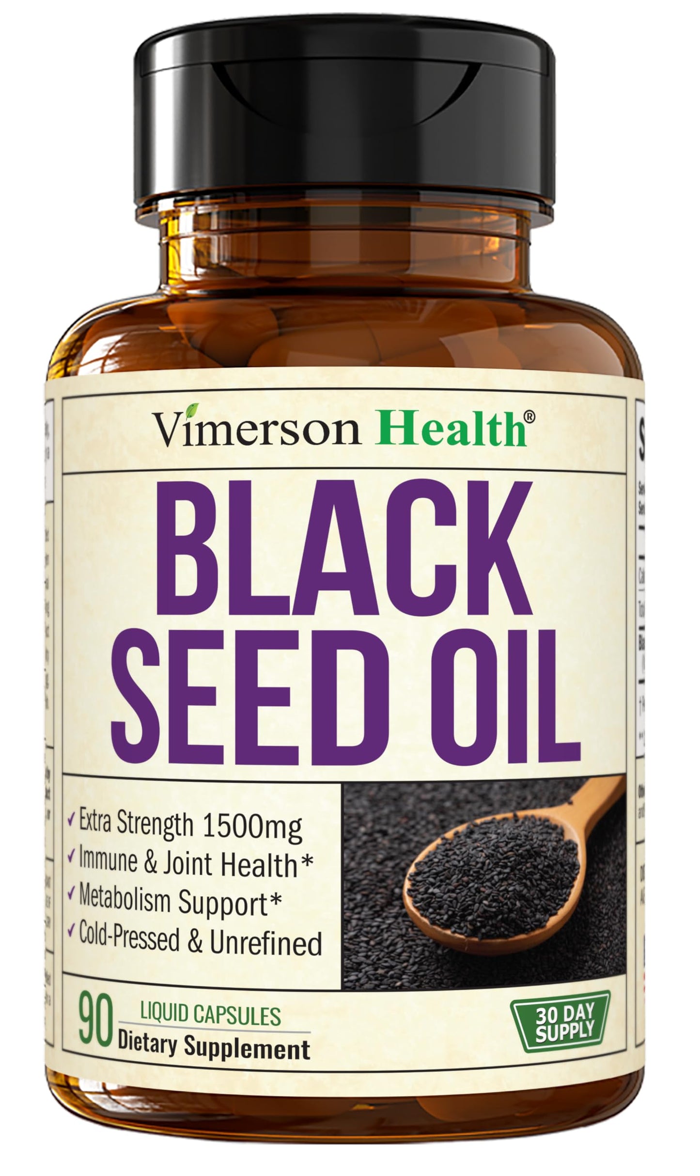 Black Seed Oil Capsules - Cold-Pressed 1500mg, Vegan 90 Caps
