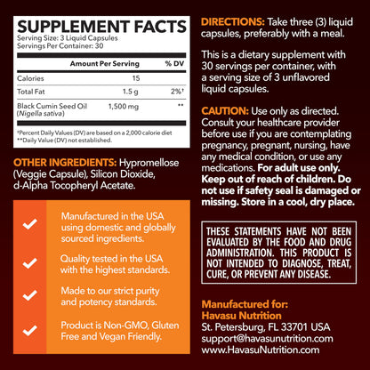 Cold Pressed Black Seed Oil Capsules 1500mg | Immune Support, Digestive Health & Hair & Skin - Nigella Sativa