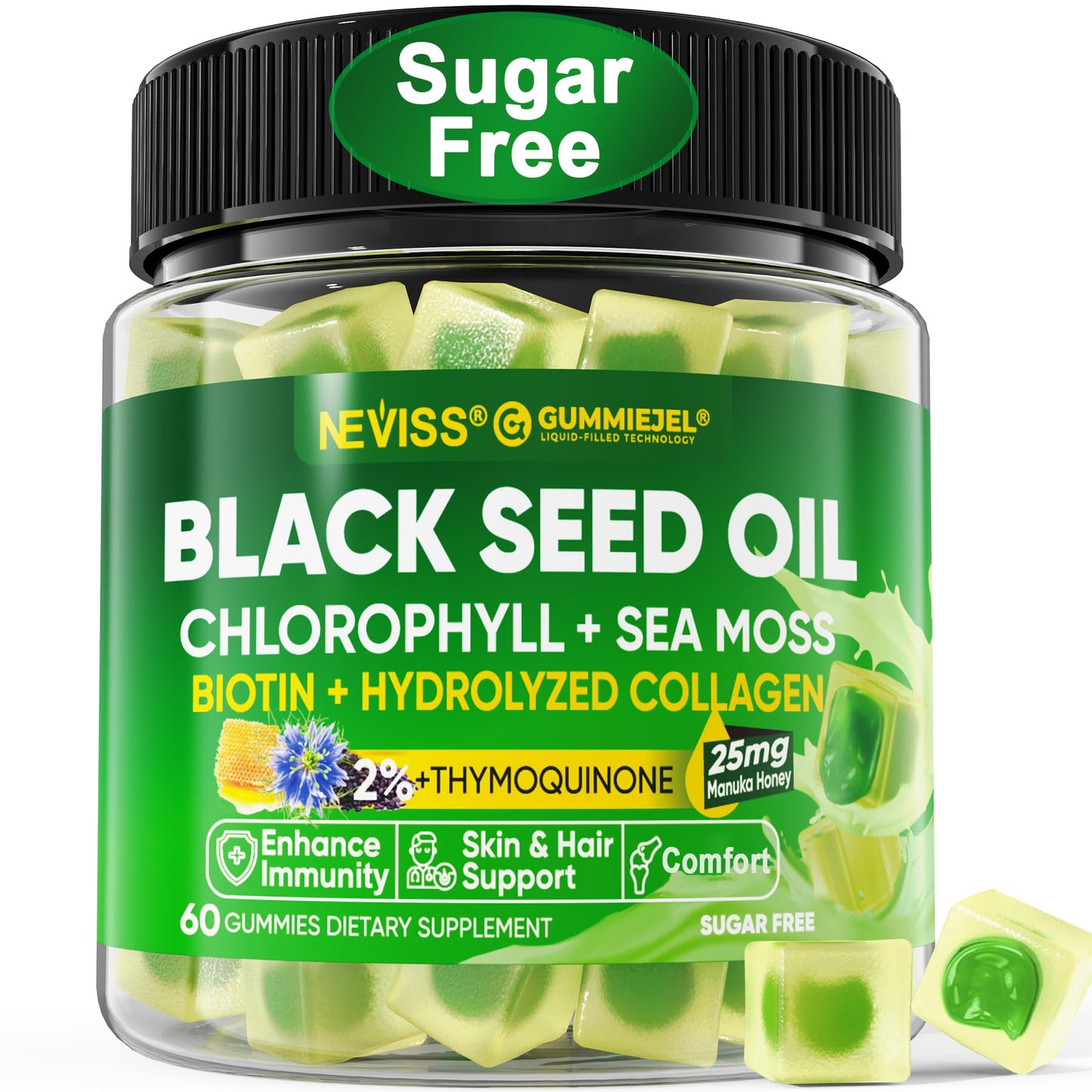 Black Seed Oil Gummies with Chlorophyll and Sea Moss – 500mg