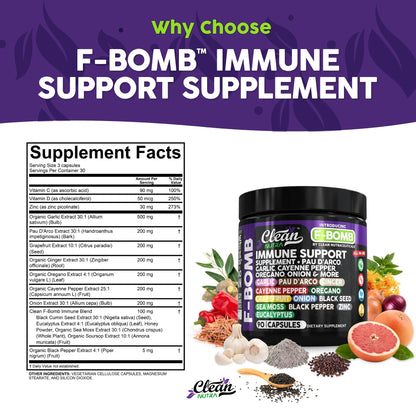 Organic Immune Support with PAU D'Arco, Garlic, Cayenne Pepper, Oregano, Ginger & More | Clean Nutra